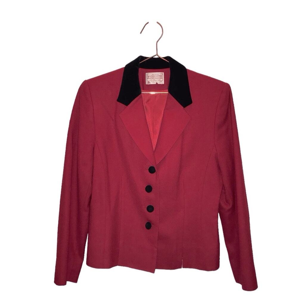 Pendleton virgin wool blazer with black velvet trim size petite 10